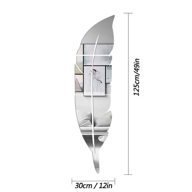 LZYMSZ 3D Acrylic Mirror Wall Decor Stickers, Feather Shaped DIY Self-Adhesive Wall Art Decals, Home Decorations for Living Room Bedroom Bathroom Office Kids Room (Silver) - Image 2